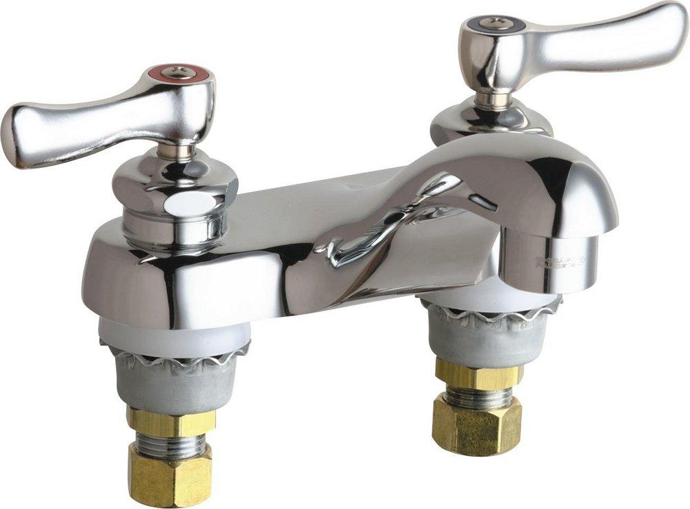 Chicago Faucets Polished Chrome 0.5 gpm 2 Hole Deck Mount Minispread Manual Sink Faucet with Double Lever Handle 