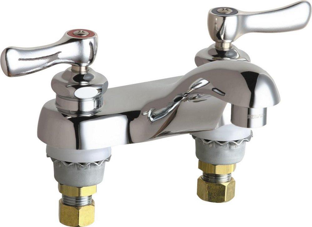 Chicago Faucets Polished Chrome 0.5 gpm 2 Hole Deck Mount Minispread Manual Sink Faucet with Double Lever Handle 
