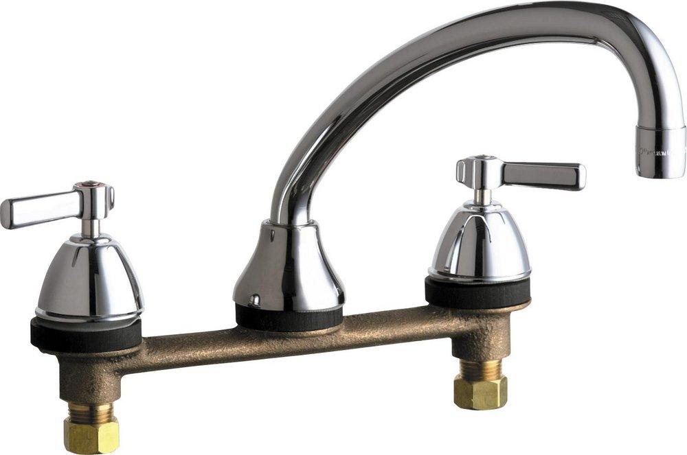 Chicago Faucets Chrome Plated Two Handle Lever Deck Mount Service Faucet 