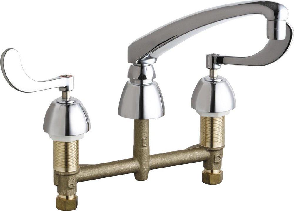 Chicago Faucets Polished Chrome 1.5 gpm 2 Hole Deck Mount Widespread Water Sink Faucet with Double Wristblade Handle 