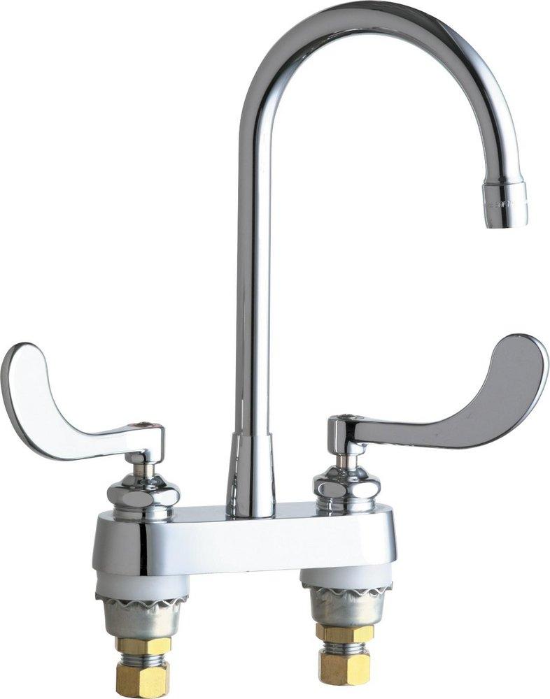 Chicago Faucets Polished Chrome 1 gpm 2 Hole Deck Mount Centerset Manual Sink Faucet with Double Wristblade Handle 