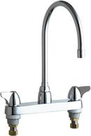 Chicago Faucets Polished Chrome 1.5 gpm 3 Hole Deck Mount Widespread Manual Sink Faucet with Double Canopy Single Wing Handle 