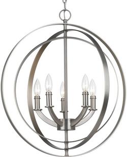 60W 5-Light Candelabra E-12 Base Incandescent Foyer Light in Burnished Silver