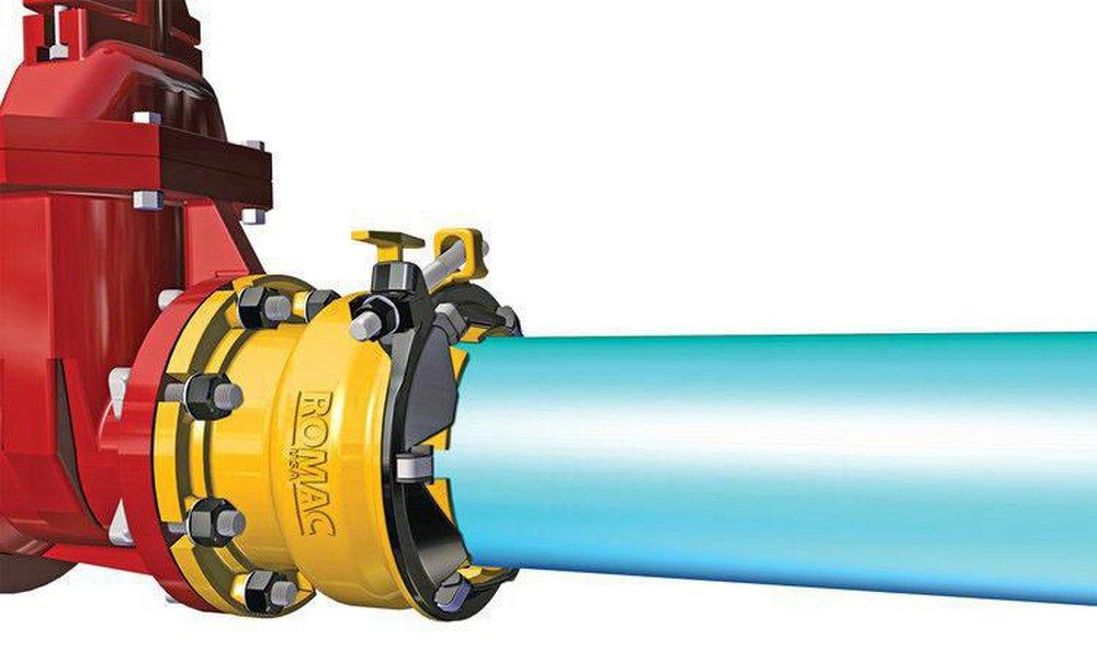 Romac Industries Romacote Fusion Bonded Epoxy and Xylan Flanged Restraint Joint Ductile Iron Coupling 