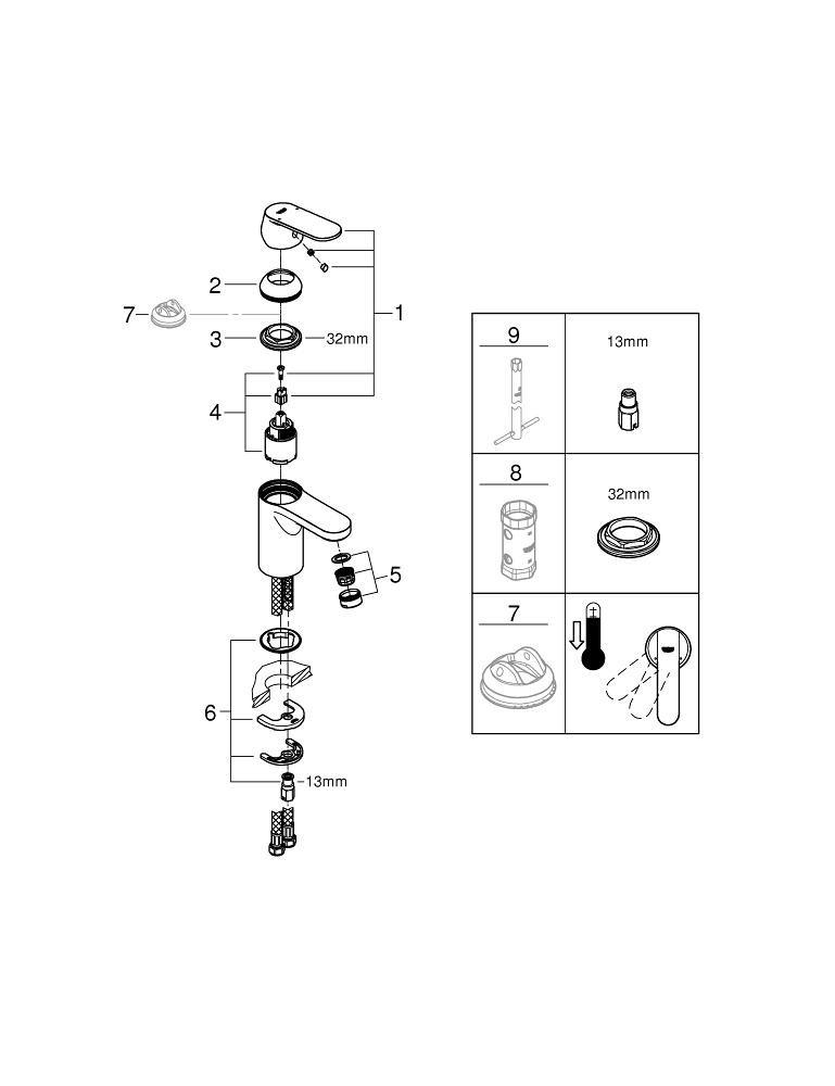 GROHE StarLight&reg; Polished Chrome Single Handle Monoblock Bathroom Sink Faucet 