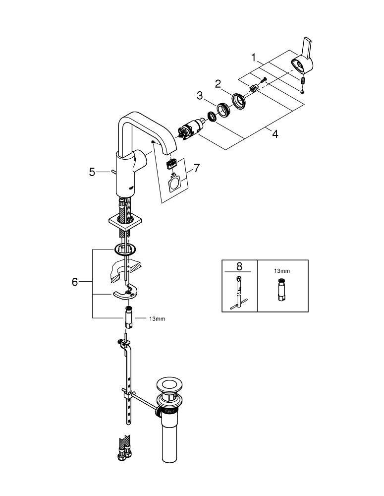 GROHE StarLight Chrome Single Handle Vessel Filler Bathroom Sink Faucet 