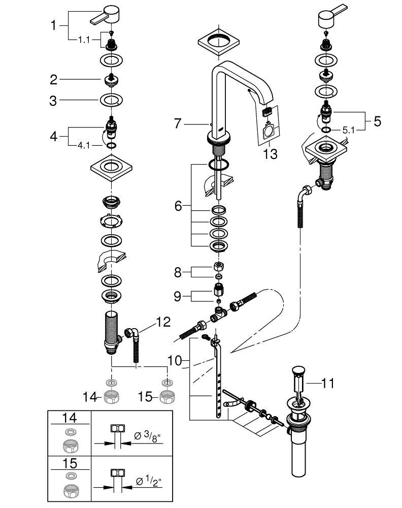 GROHE StarLight&reg; Polished Chrome Two Handle Bathroom Sink Faucet 