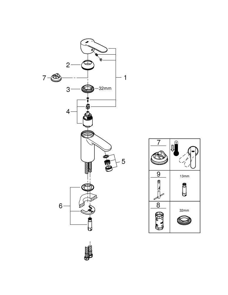 GROHE StarLight&reg; Polished Chrome Single Handle Monoblock Bathroom Sink Faucet 