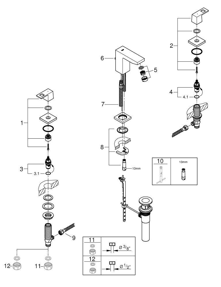 GROHE StarLight&reg; Polished Chrome Two Handle Widespread Bathroom Sink Faucet 