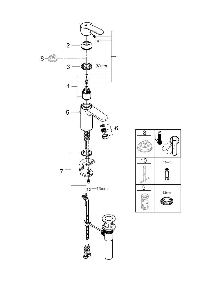 GROHE StarLight Chrome Single Handle Vessel Filler Bathroom Sink Faucet 