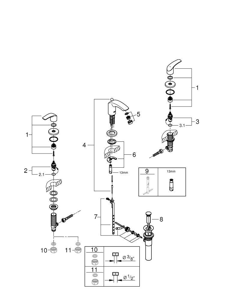 GROHE StarLight&reg; Polished Chrome Two Handle Widespread Bathroom Sink Faucet 