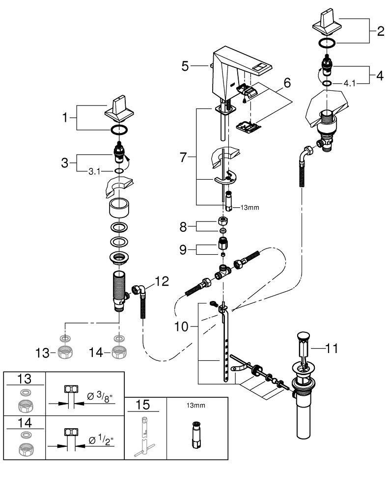 GROHE StarLight&reg; Polished Chrome Two Handle Bathroom Sink Faucet 