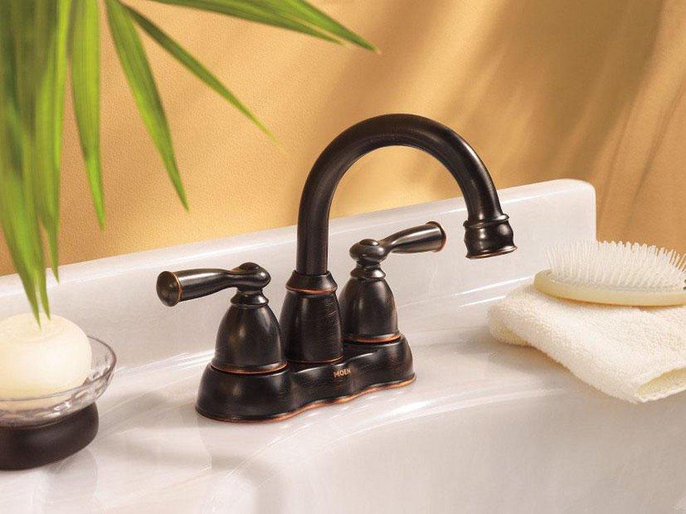 Moen Mediterranean Bronze Two Handle Centerset Bathroom Sink Faucet 