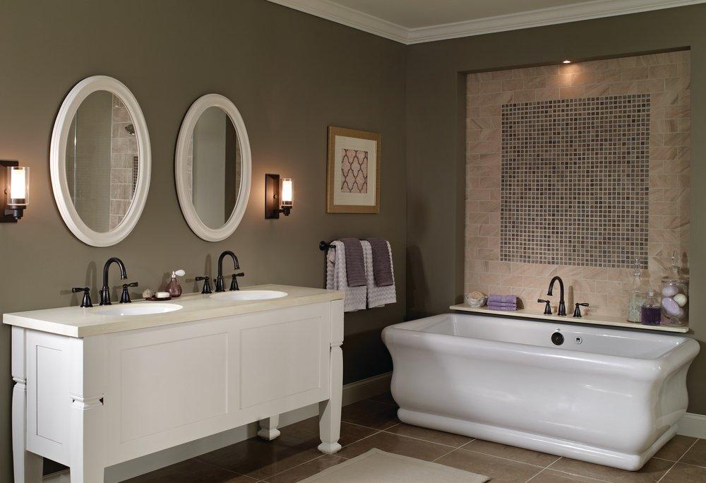 Moen Mediterranean Bronze Two Handle Widespread Bathroom Sink Faucet 