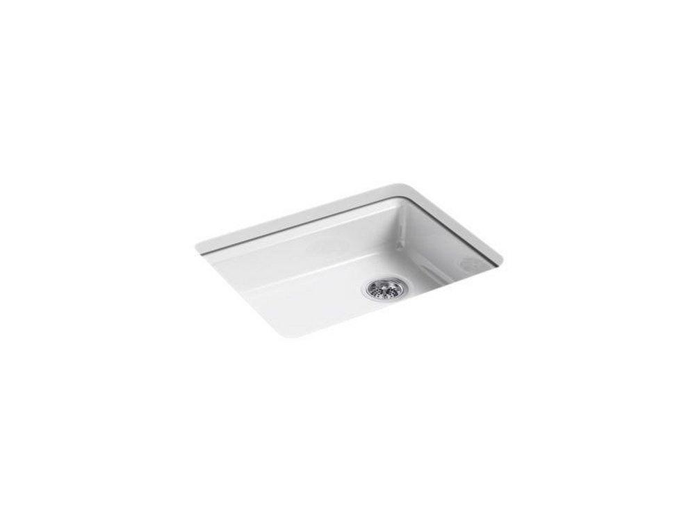 KOHLER White 25 x 22 in. 5 Hole Cast Iron Single Bowl Undermount Kitchen Sink 