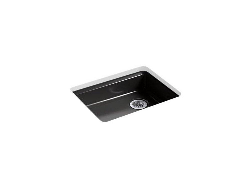 KOHLER Black Black&trade; 25 x 22 in. 5 Hole Cast Iron Single Bowl Undermount Kitchen Sink 