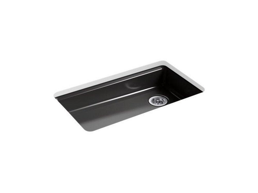 KOHLER Black Black&trade; 33 x 22 in. 5 Hole Cast Iron Single Bowl Undermount Kitchen Sink 