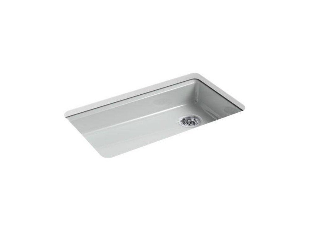 KOHLER Ice&trade; Grey 33 x 22 in. 5 Hole Cast Iron Single Bowl Undermount Kitchen Sink 