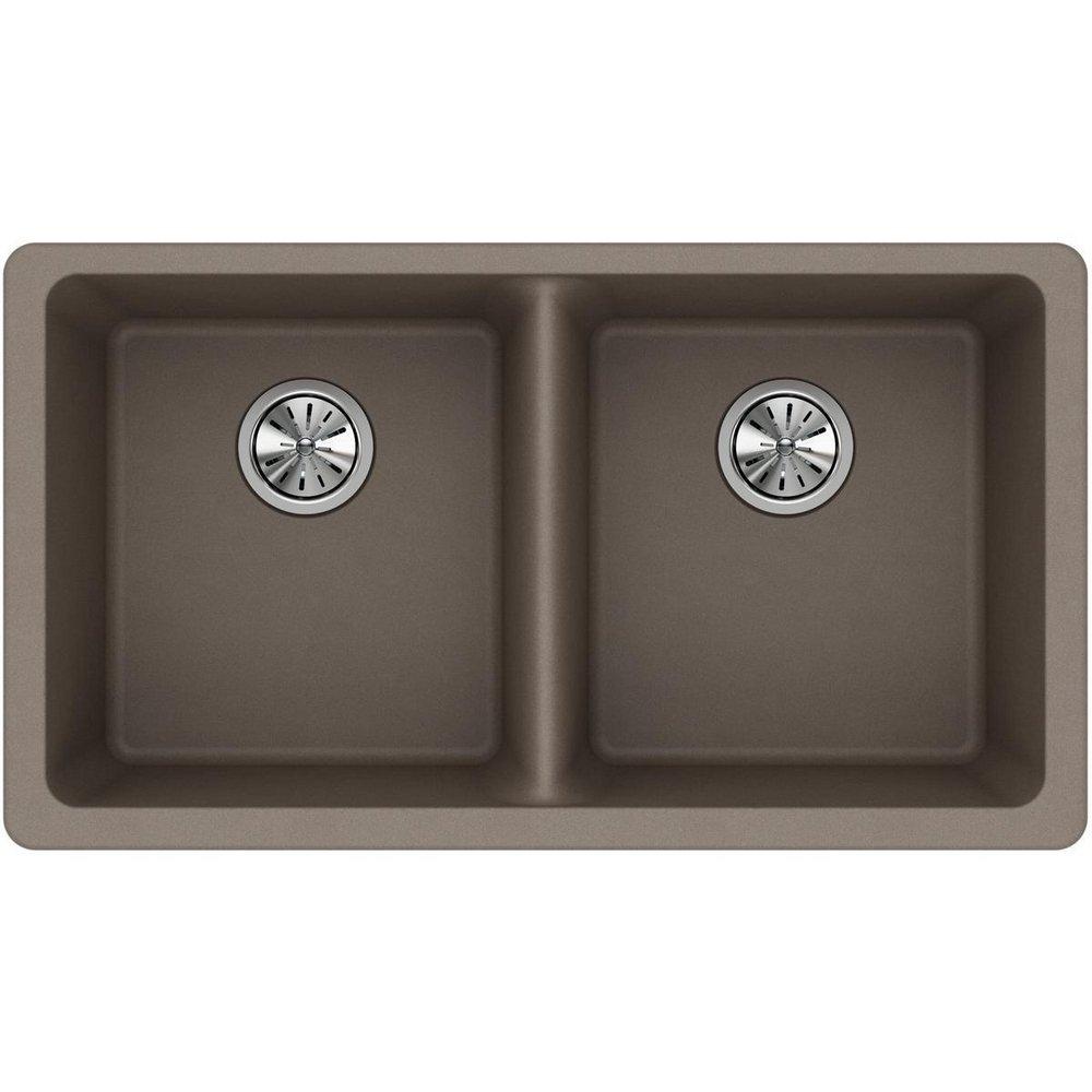 Elkay Greige 33 x 18-1/2 in. No Hole Composite Double Bowl Undermount Kitchen Sink 