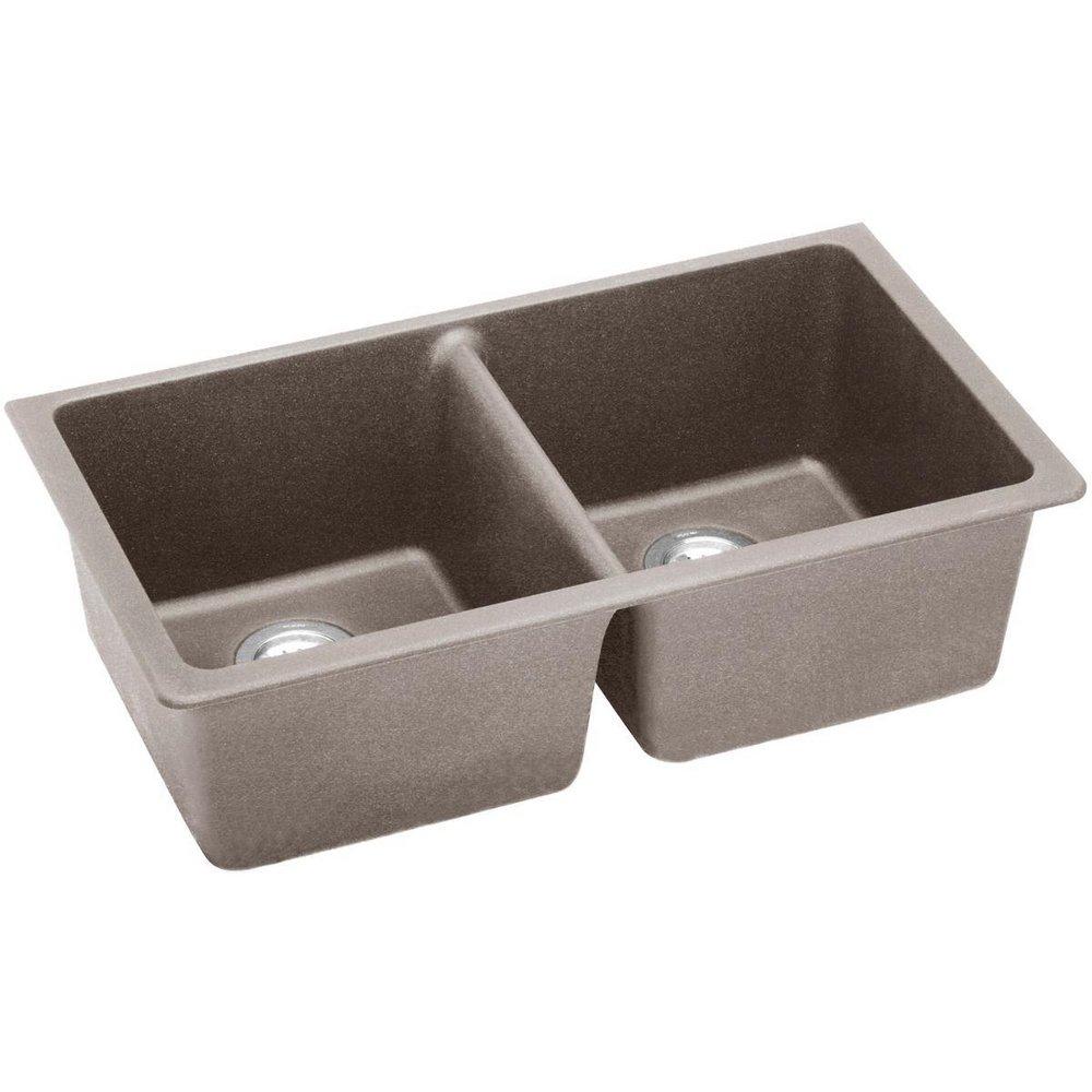 Elkay Greige 33 x 18-1/2 in. No Hole Composite Double Bowl Undermount Kitchen Sink 