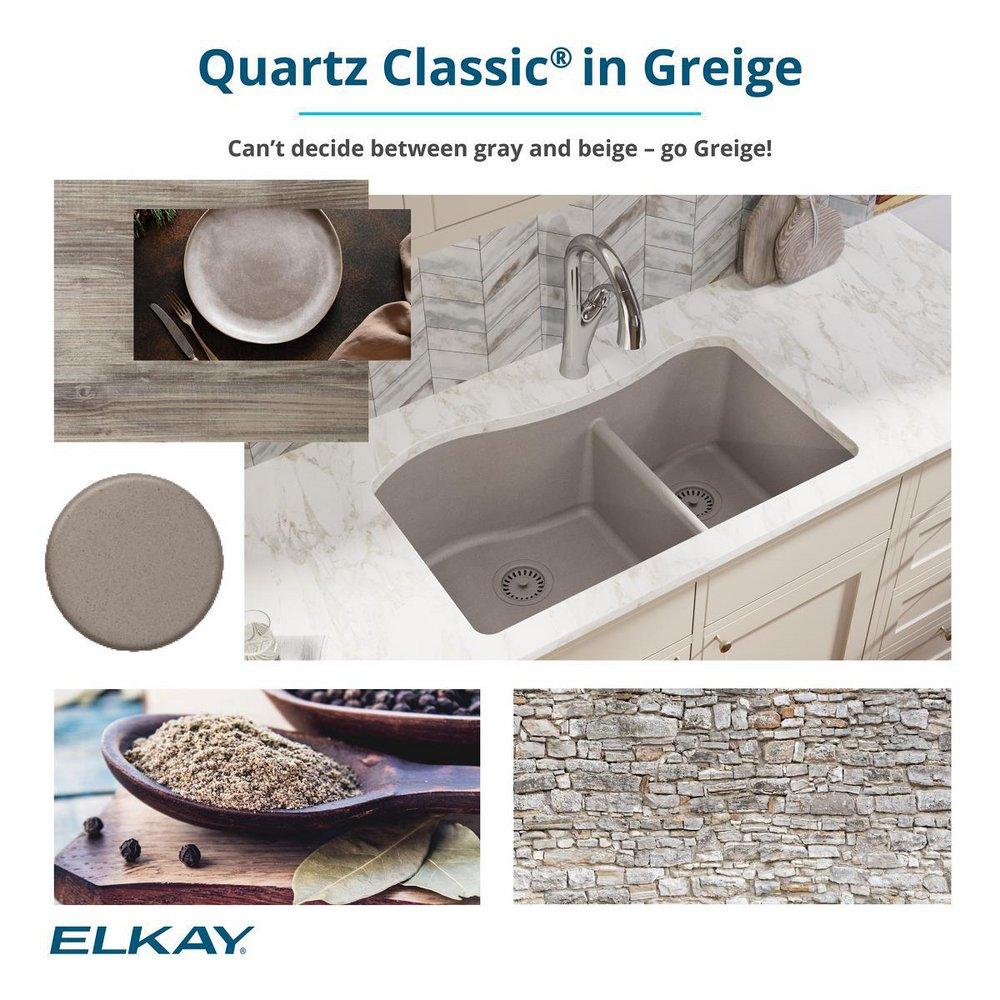 Elkay Greige 32-1/2 x 20 in. No Hole Composite Double Bowl Undermount Kitchen Sink 