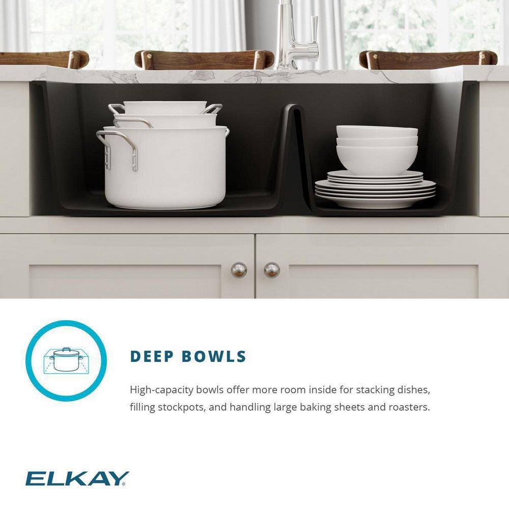 Elkay Greige 32-1/2 x 20 in. No Hole Composite Double Bowl Undermount Kitchen Sink 