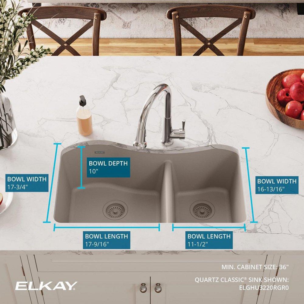 Elkay Greige 32-1/2 x 20 in. No Hole Composite Double Bowl Undermount Kitchen Sink 