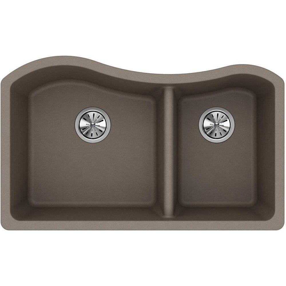 Elkay Greige 32-1/2 x 20 in. No Hole Composite Double Bowl Undermount Kitchen Sink 