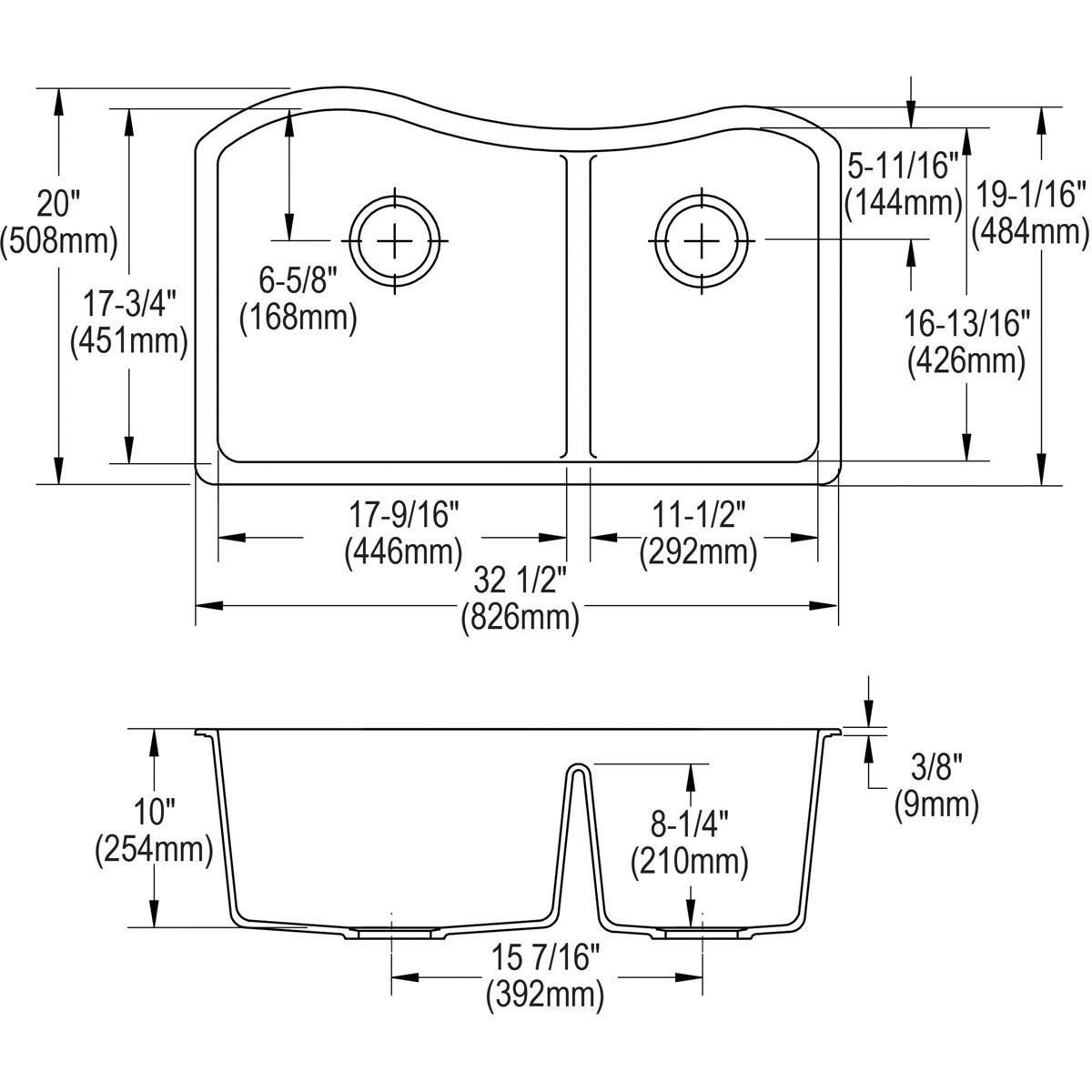 Elkay Greige 32-1/2 x 20 in. No Hole Composite Double Bowl Undermount Kitchen Sink 