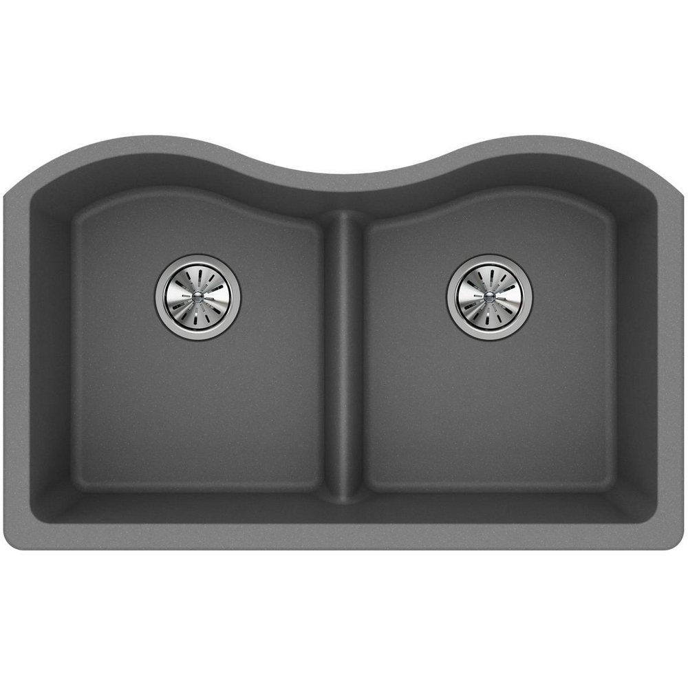 Elkay Greystone 33 x 20 in. No Hole Composite Double Bowl Undermount Kitchen Sink 