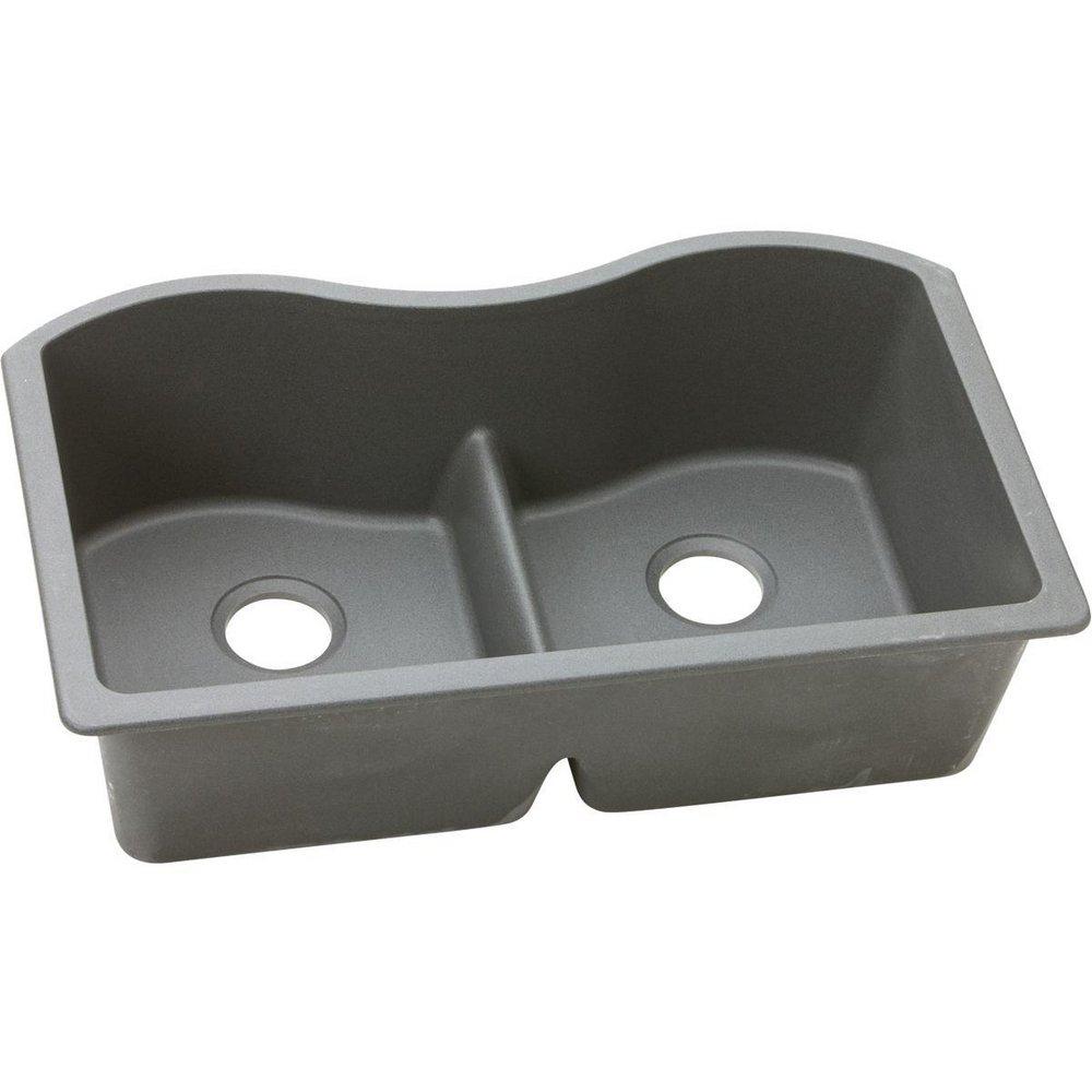 Elkay Greystone 33 x 20 in. No Hole Composite Double Bowl Undermount Kitchen Sink 