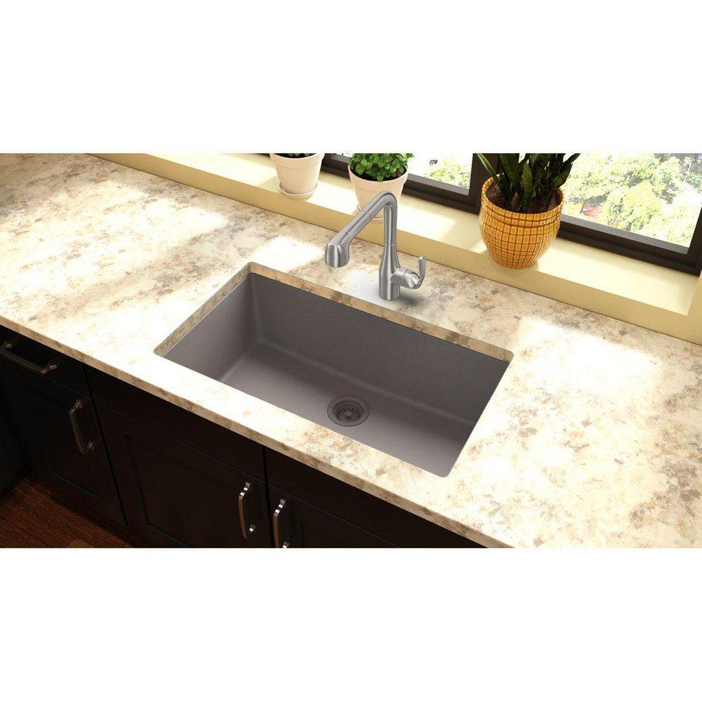 Elkay Greige 33 x 18-7/16 in. No Hole Composite Single Bowl Undermount Kitchen Sink 