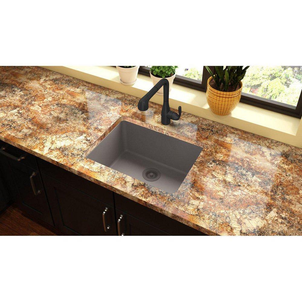 Elkay Greige 24-5/8 x 18-1/2 in. No Hole Composite Single Bowl Undermount Kitchen Sink 