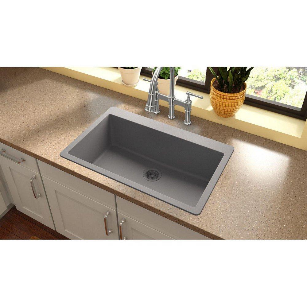 Elkay Greystone 33 x 20-7/8 in. No Hole Composite Single Bowl Drop-in Kitchen Sink 