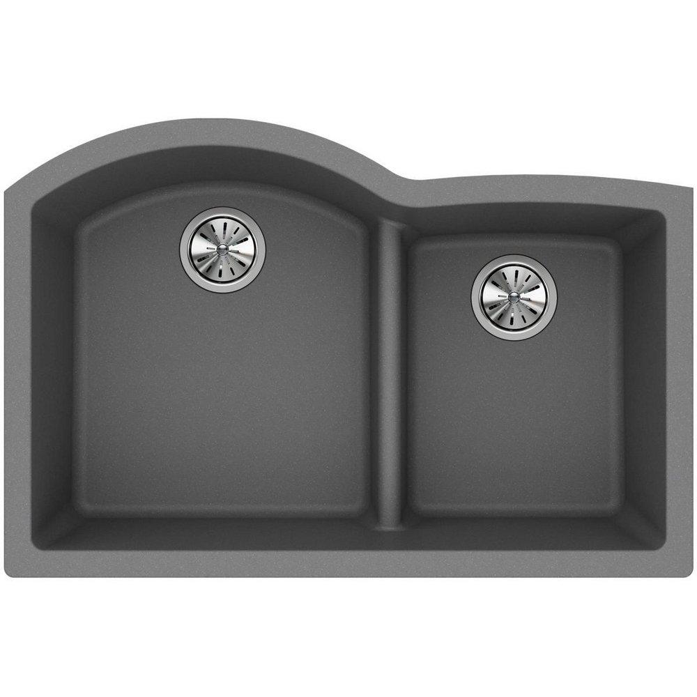 Elkay Greystone 33 x 22 in. No Hole Composite Double Bowl Undermount Kitchen Sink 