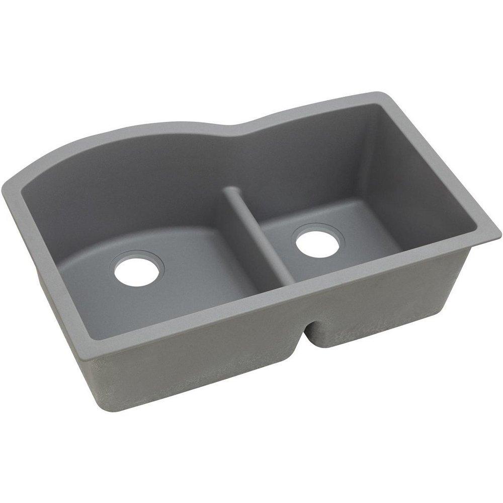 Elkay Greystone 33 x 22 in. No Hole Composite Double Bowl Undermount Kitchen Sink 
