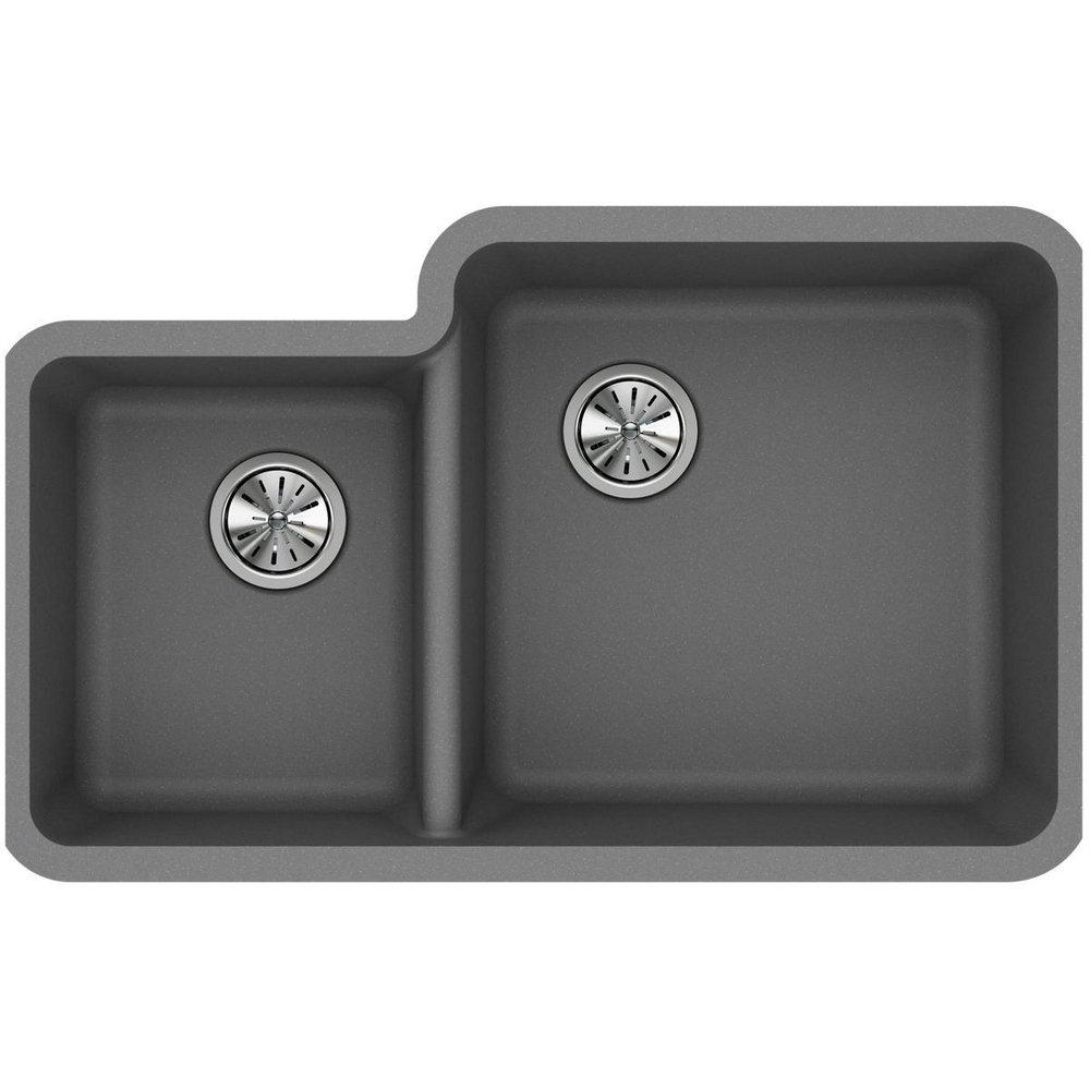 Elkay Greystone 33 x 20-11/16 in. No Hole Composite Double Bowl Undermount Kitchen Sink 