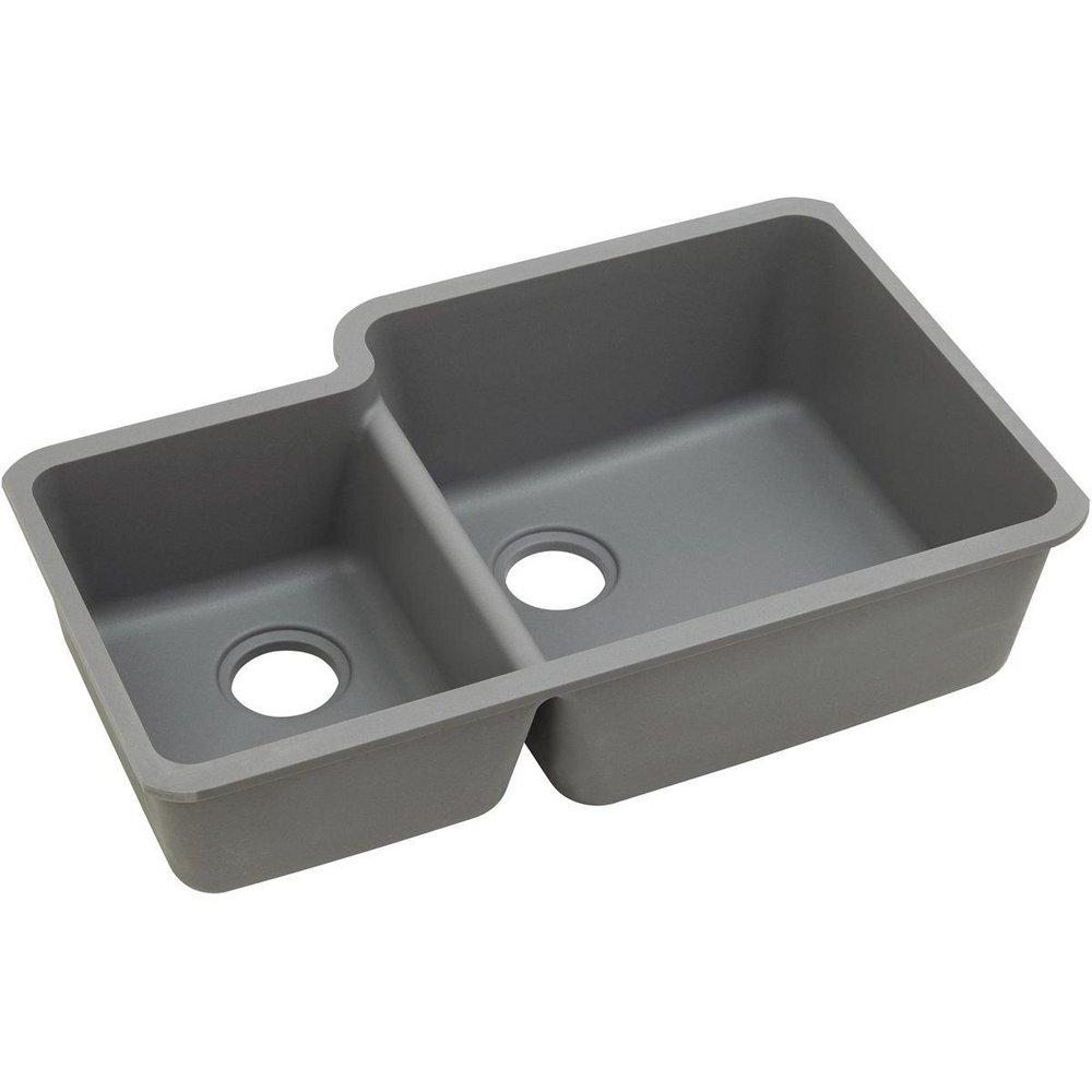 Elkay Greystone 33 x 20-11/16 in. No Hole Composite Double Bowl Undermount Kitchen Sink 