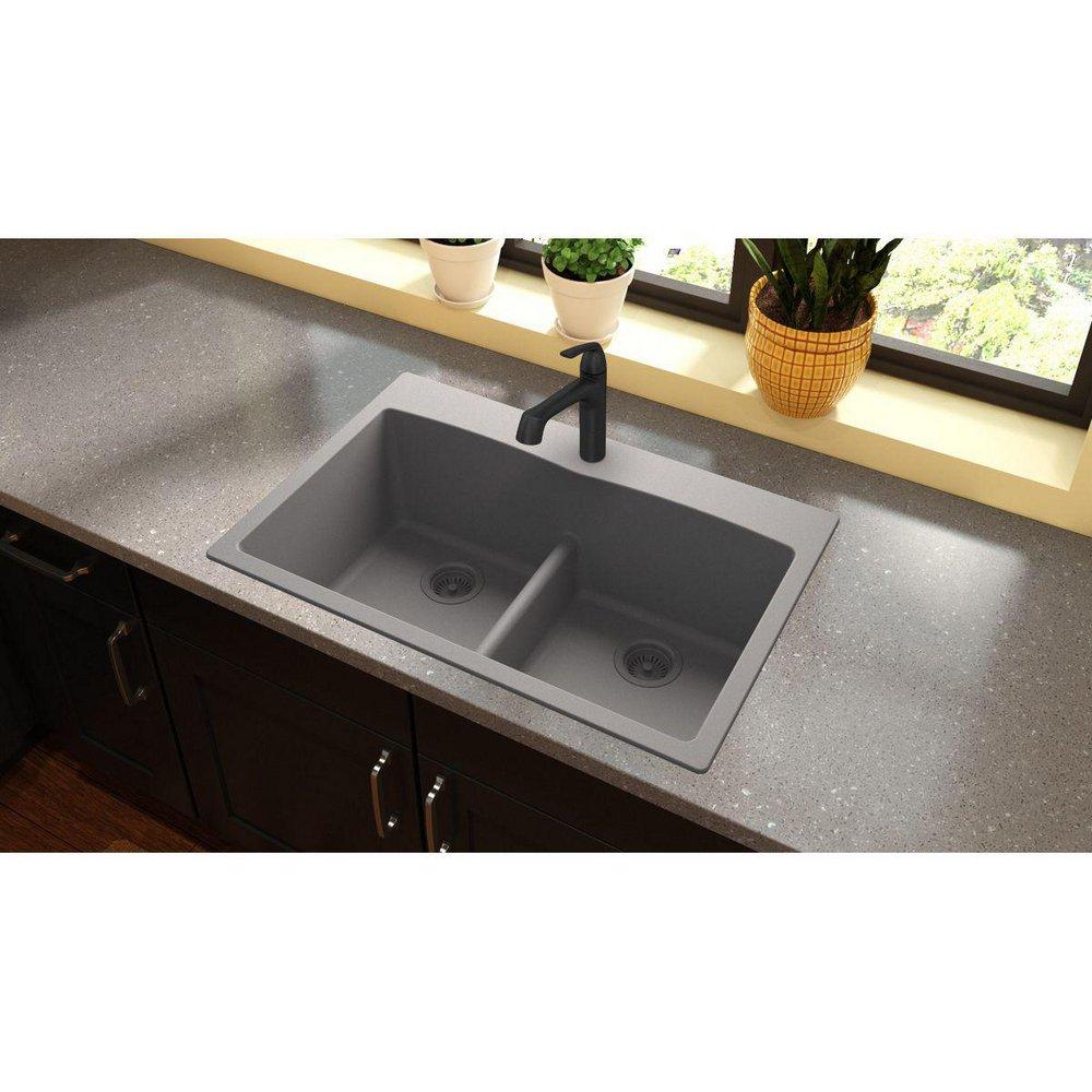 Elkay Greystone 33 x 22 in. No Hole Composite Double Bowl Drop-in Kitchen Sink 
