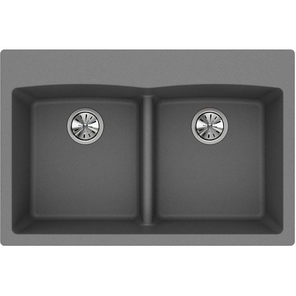 Elkay Greystone 33 x 22 in. No Hole Composite Double Bowl Drop-in Kitchen Sink 
