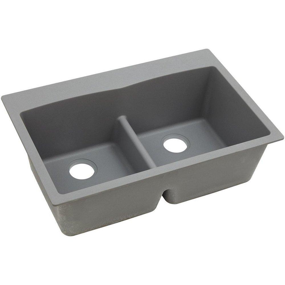 Elkay Greystone 33 x 22 in. No Hole Composite Double Bowl Drop-in Kitchen Sink 
