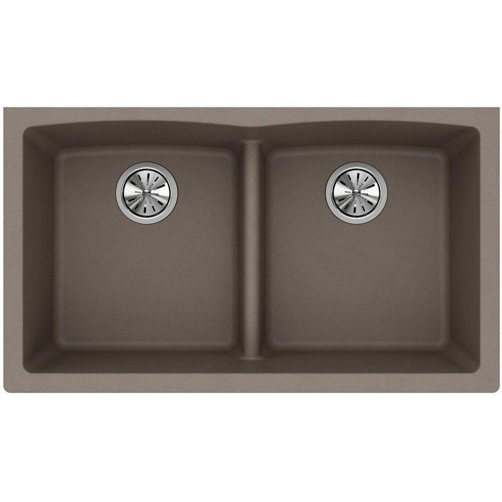Elkay Greige 33 x 19 in. No Hole Composite Double Bowl Undermount Kitchen Sink 
