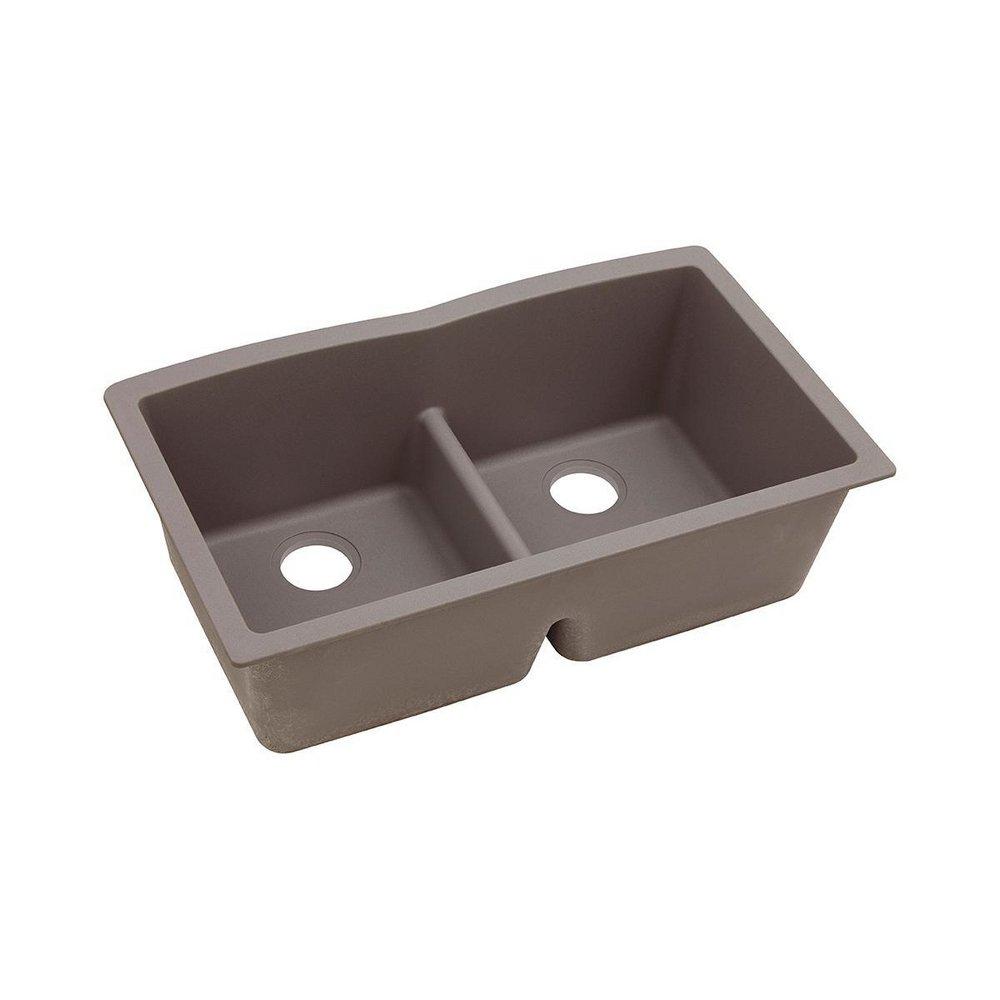 Elkay Greige 33 x 19 in. No Hole Composite Double Bowl Undermount Kitchen Sink 