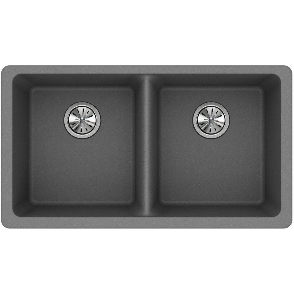 Elkay Greystone 33 x 18-1/2 in. No Hole Composite Double Bowl Undermount Kitchen Sink 