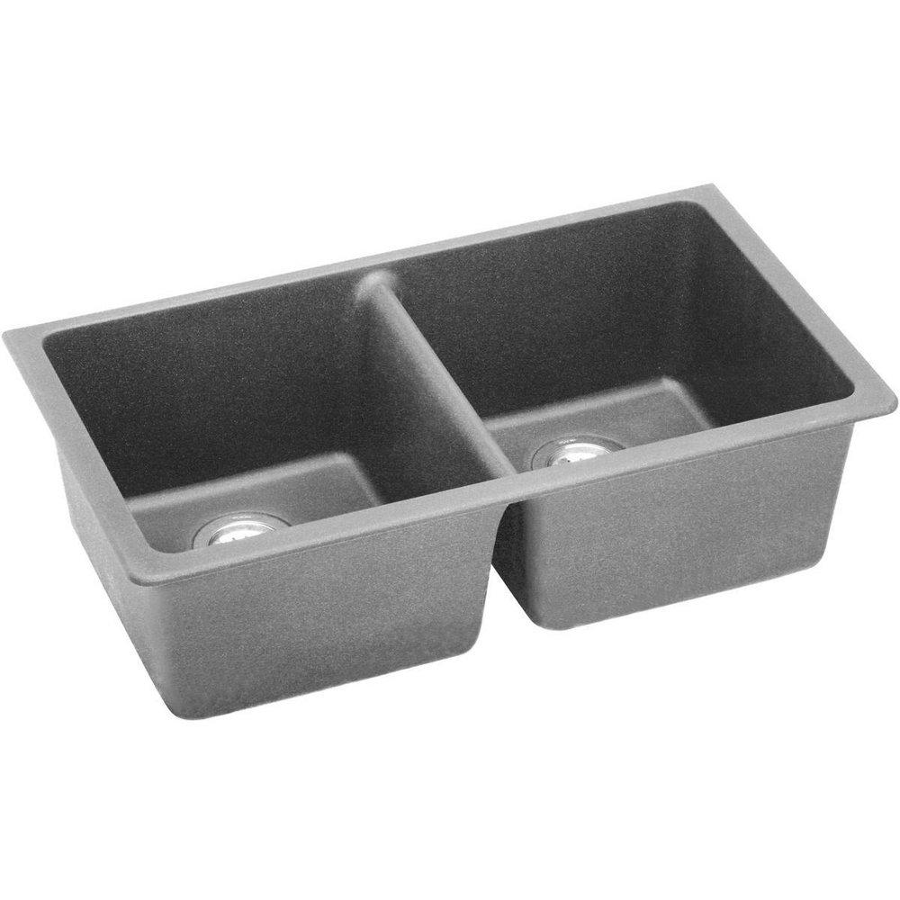 Elkay Greystone 33 x 18-1/2 in. No Hole Composite Double Bowl Undermount Kitchen Sink 