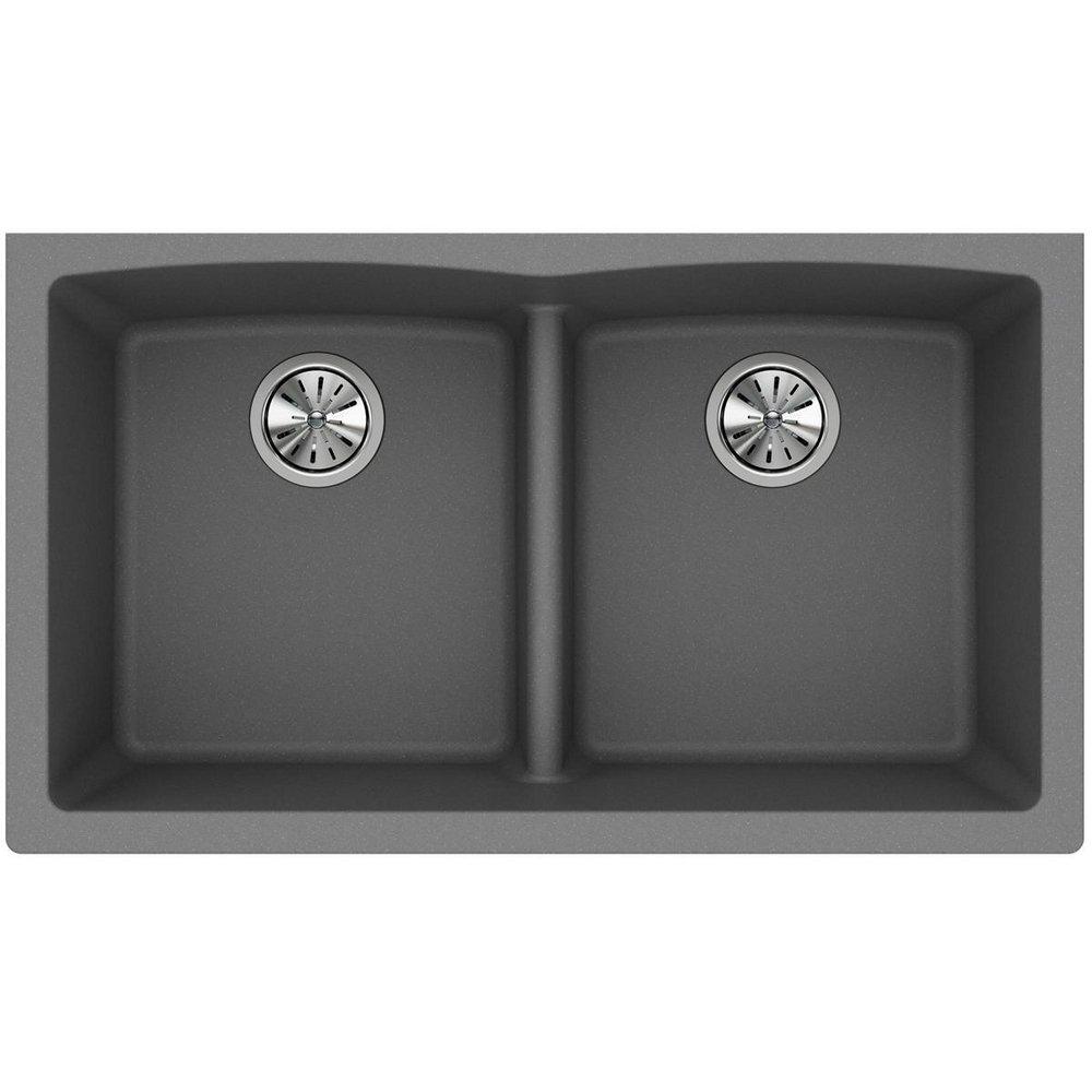 Elkay Greystone 33 x 19 in. No Hole Composite Double Bowl Undermount Kitchen Sink 
