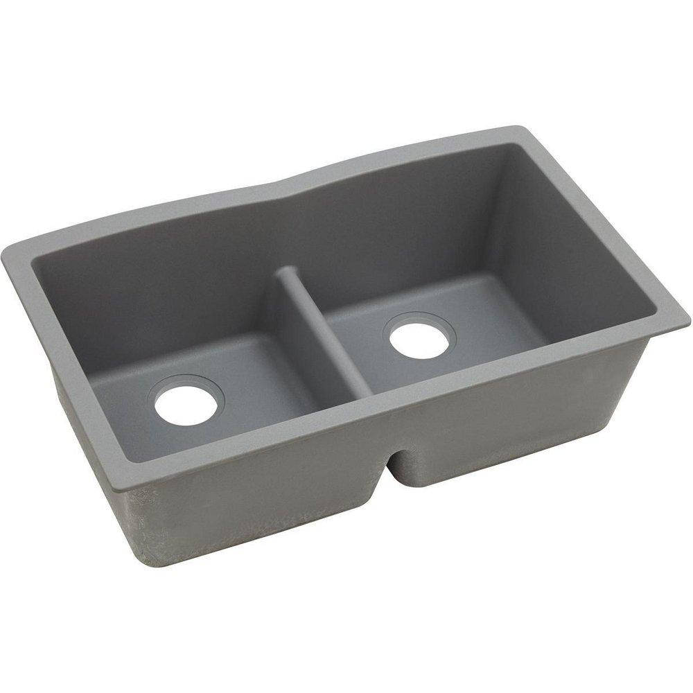 Elkay Greystone 33 x 19 in. No Hole Composite Double Bowl Undermount Kitchen Sink 