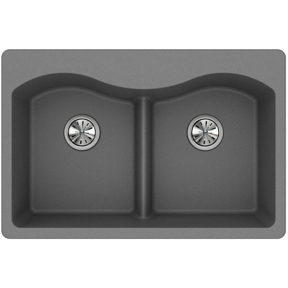 Elkay Greystone 33 x 22 in. No Hole Composite Double Bowl Drop-in Kitchen Sink 
