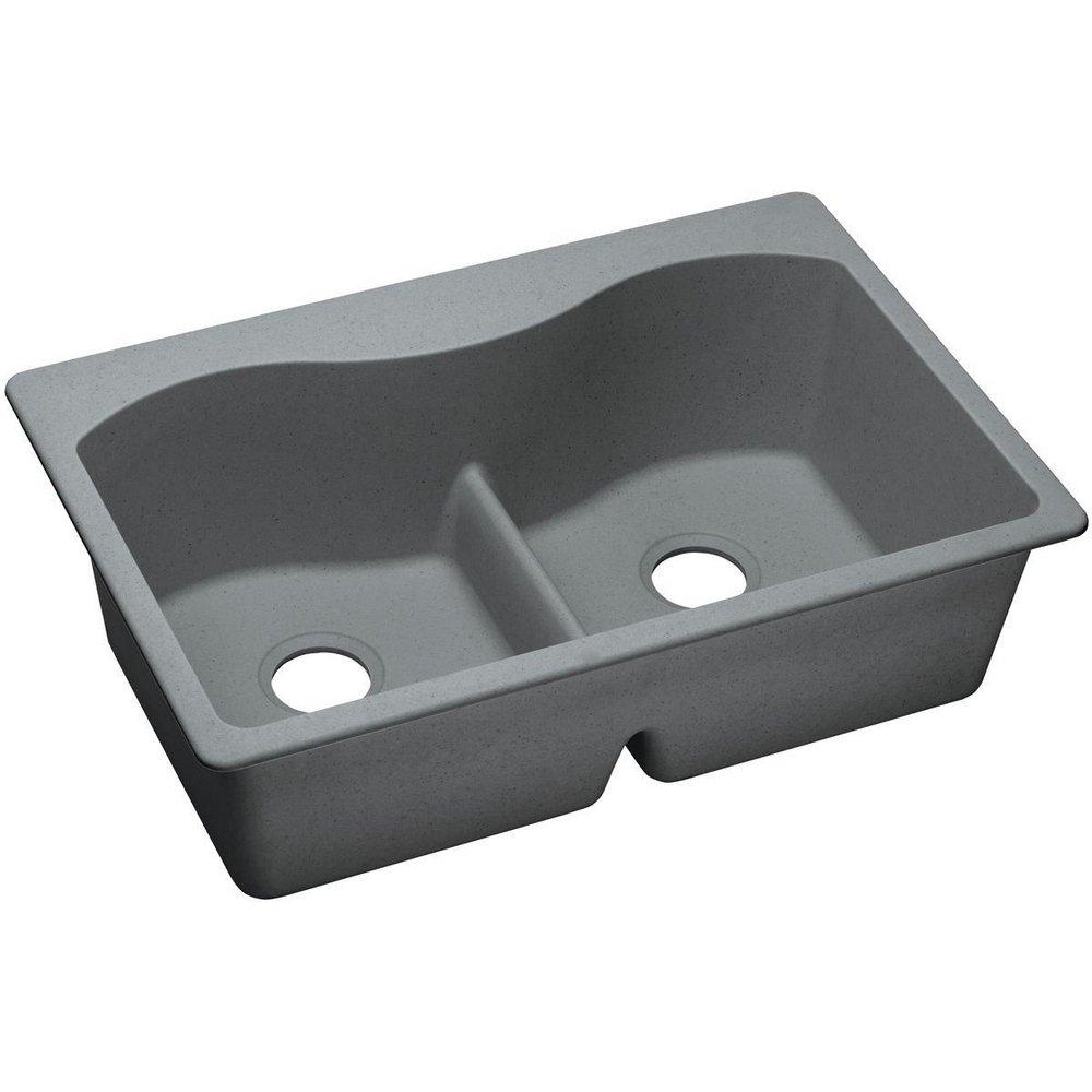 Elkay Greystone 33 x 22 in. No Hole Composite Double Bowl Drop-in Kitchen Sink 