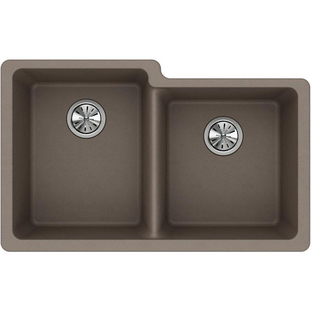 Elkay Greige 33 x 20-1/2 in. No Hole Composite Double Bowl Undermount Kitchen Sink 